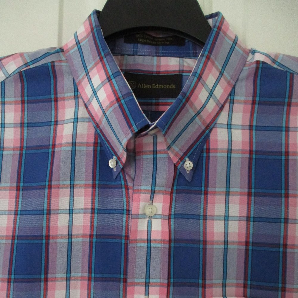 Allen Edmonds Mens L/S Pink Blue Cotton Plaid Button Down Casual Shirt - Size XL